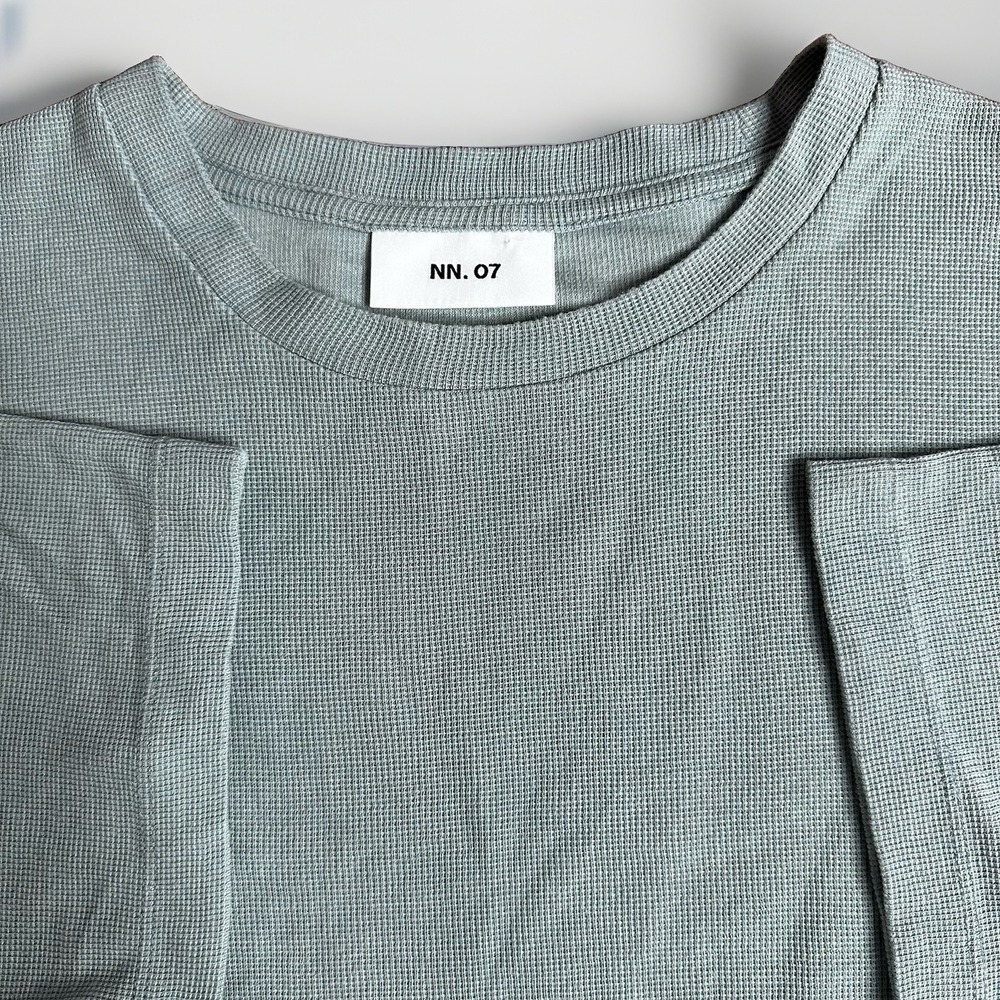 NN07 No Nationality Clive Shirt Mens Large Pale Sage Green Slub Waffle Modal